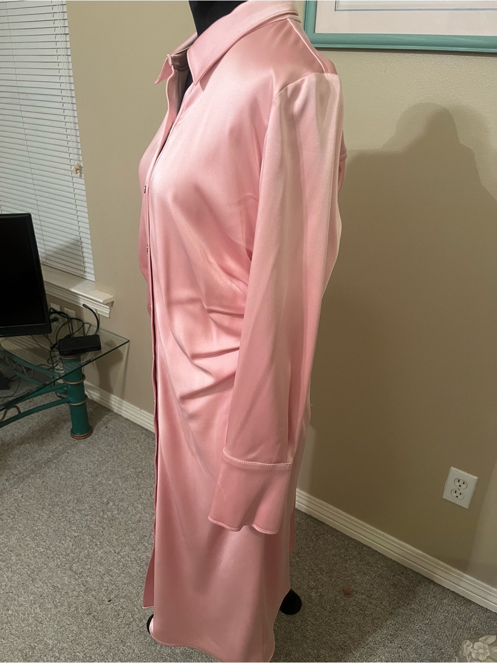 DKNY Light Pink Satin Button-Front Midi Dress